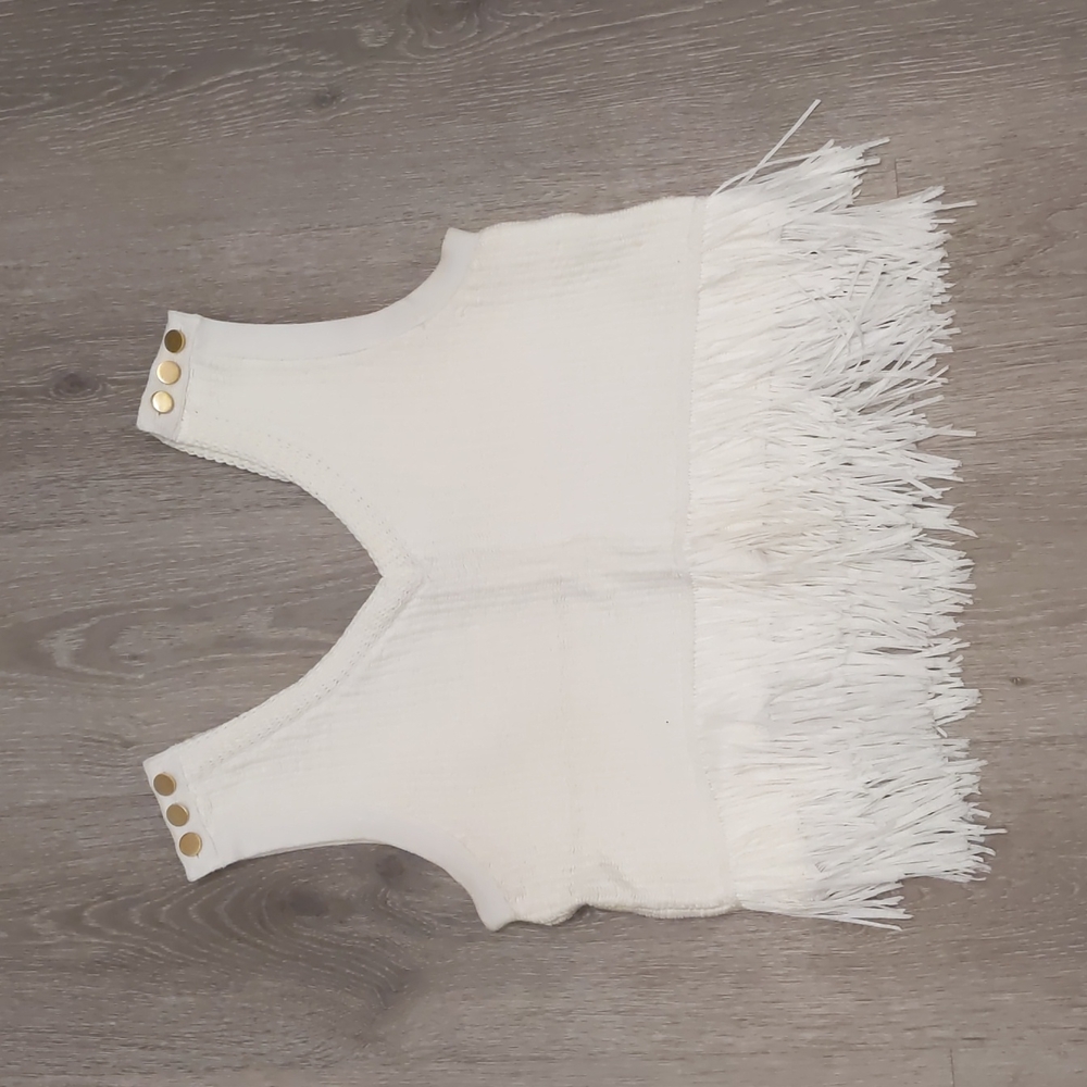 White Crop Fringe Blouse